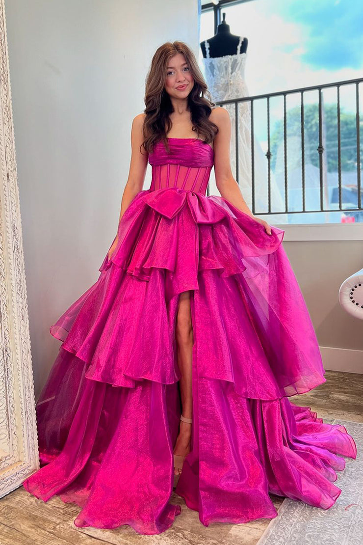 Charming Ball Gown Strapless Fuchsia Organza Prom Dresses