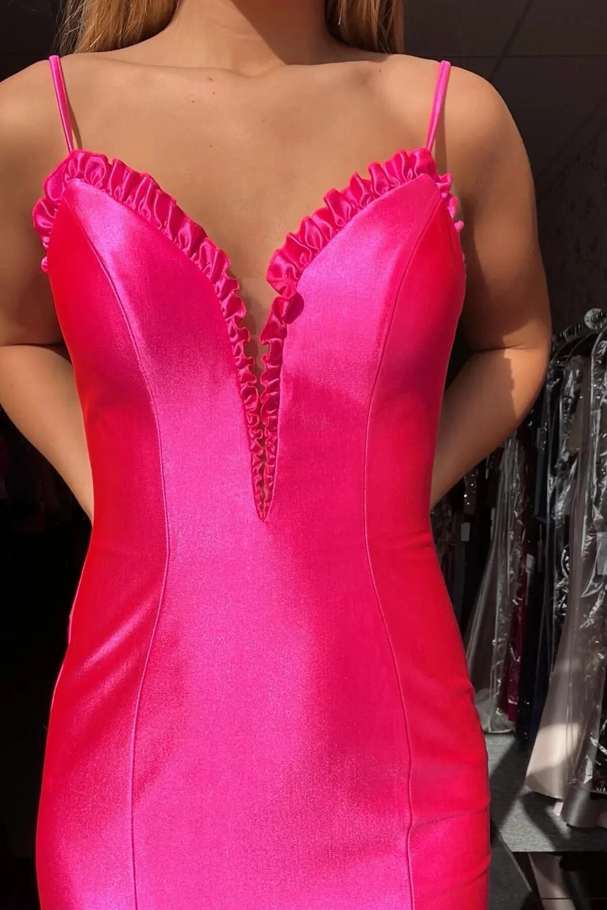 Cheap Fuchsia Prom Dress Satin Mermaid Long Formal Wears