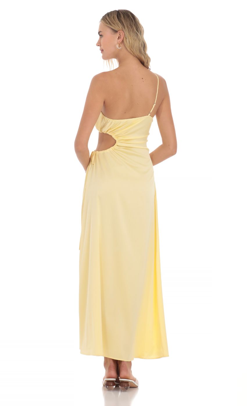 Chic Sheath One-Shoulder Cut-Out Tie-Side Lemon Yellow Satin Floor-Length Prom Dresses