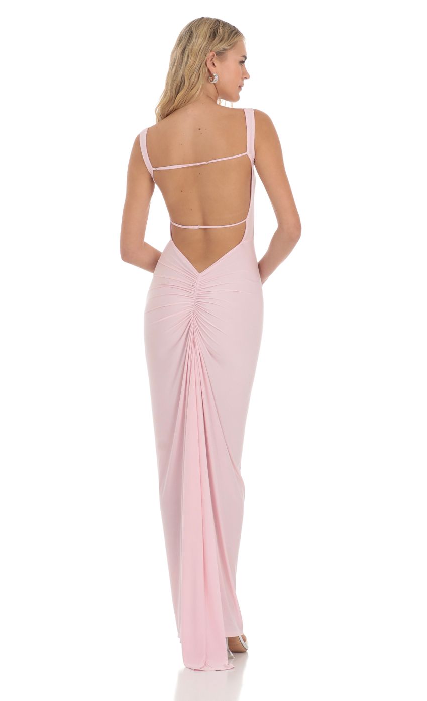 Chic Sheath Square-Neck Sleeveless Cut-Out-Back Blush Stretch-Fabric Floor-Length Prom Dresses