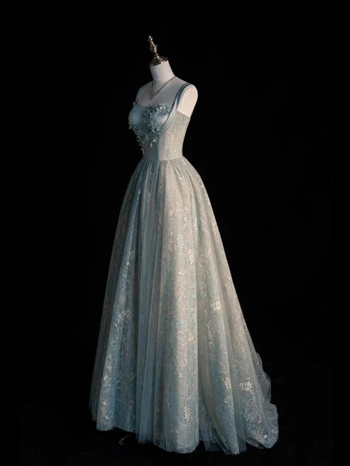 Chic A-Line Spaghetti Straps Sleeveless Lace Up Floor-Length Evening Dress