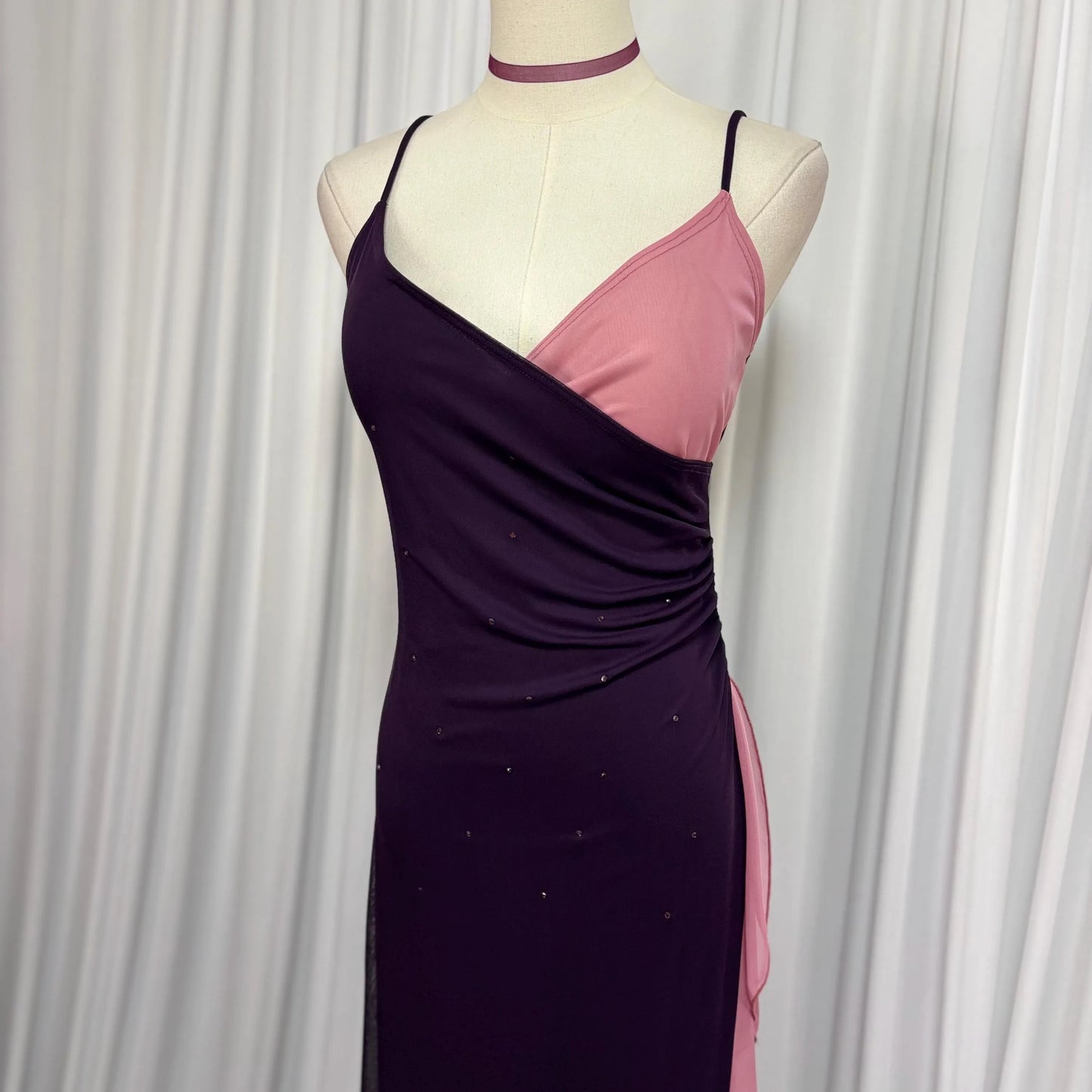Chic Mermaid Spaghetti-Strap Color-Block High-Slit Purple Floor-Length Prom Dress