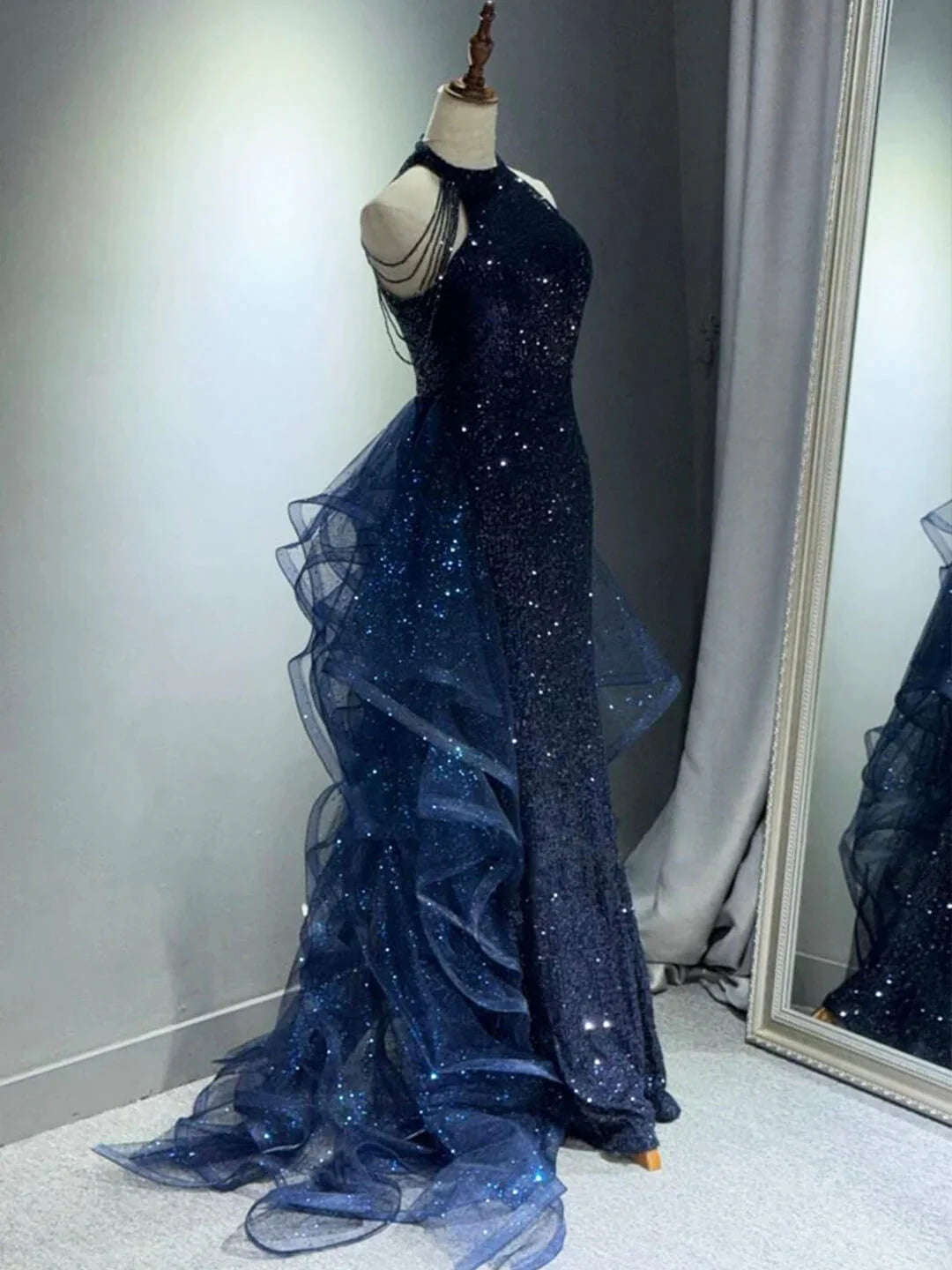 Chic Princess High Neck Sleeveless Zipper Up Sweep/Brush Train Prom Dress