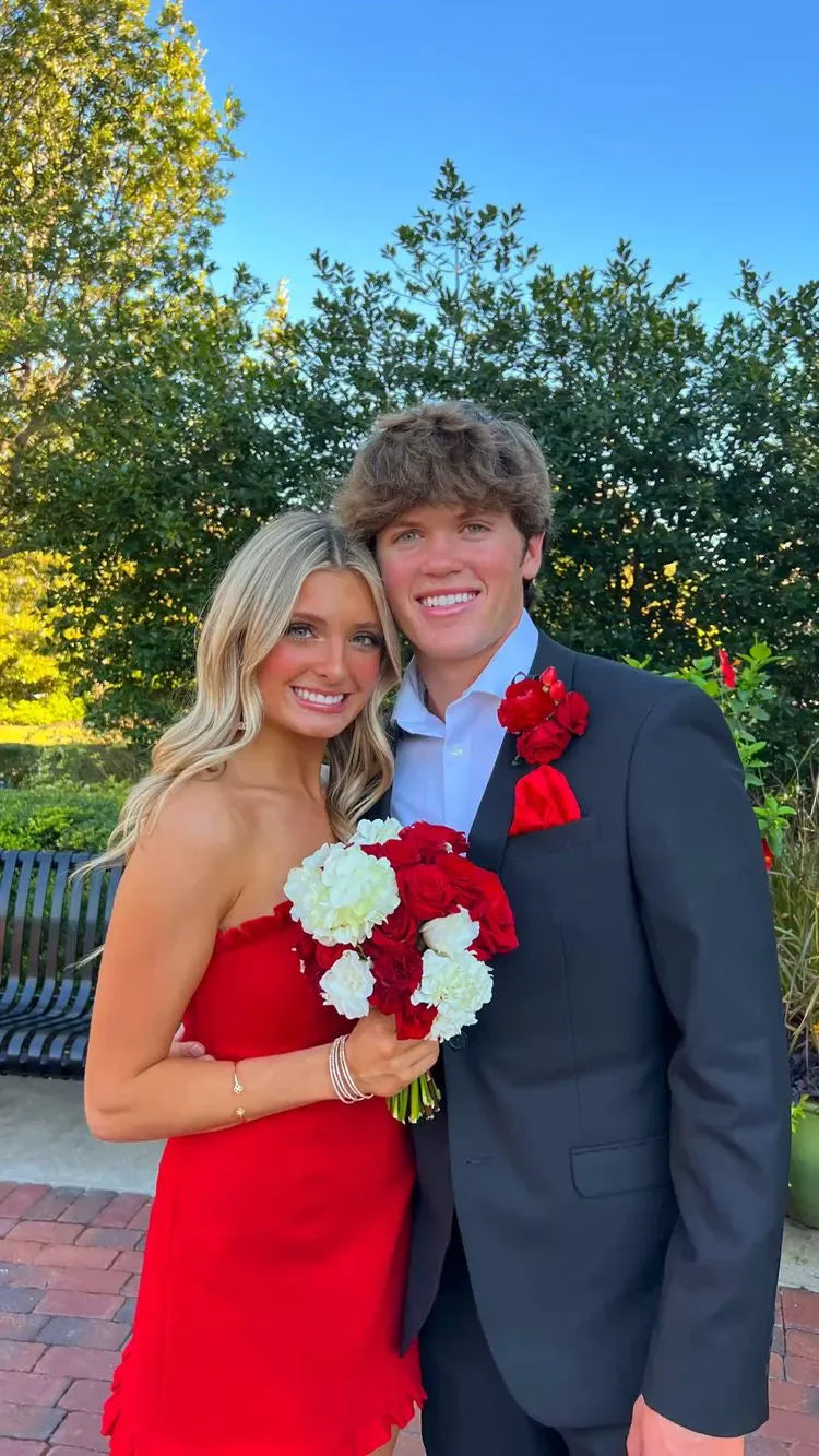 Chic Red Strapless Ruffle Hem Mini Homecoming Dress