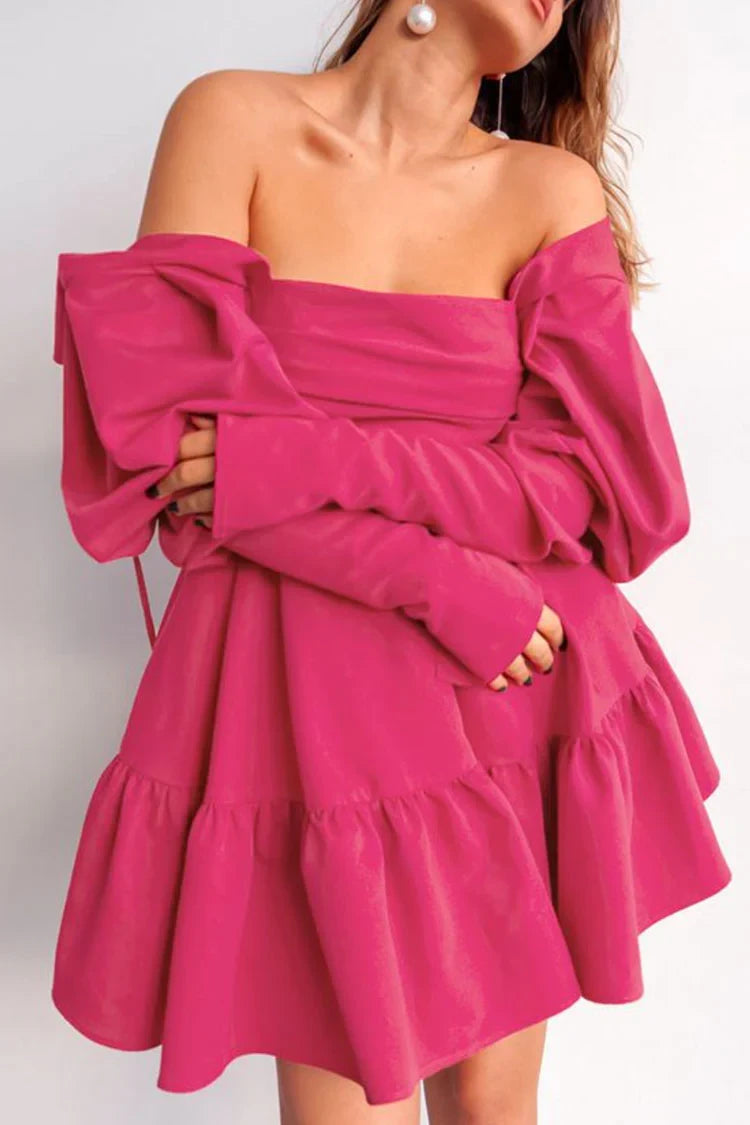Chic A-Line Square-Neck Puff-Sleeve Ruched Ruffled Hot Pink Mini Homecoming Dresses