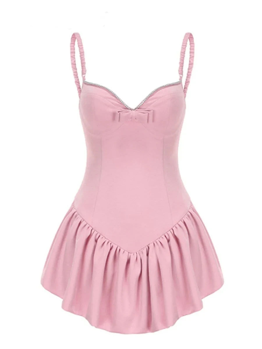 Chic A-Line Sweetheart Ruffled Bow Pink Mini Homecoming Dress With Rhinestones