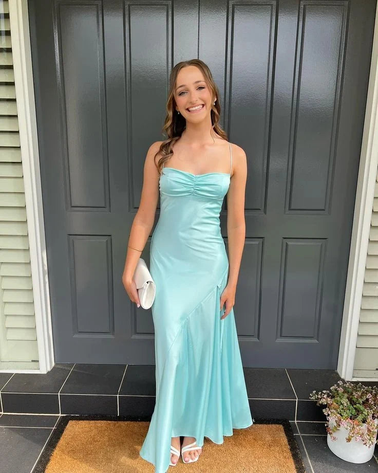Chic Sheath Sweetheart Sleeveless Ruched Flowy Aqua Blue Floor-Length Evening Gown