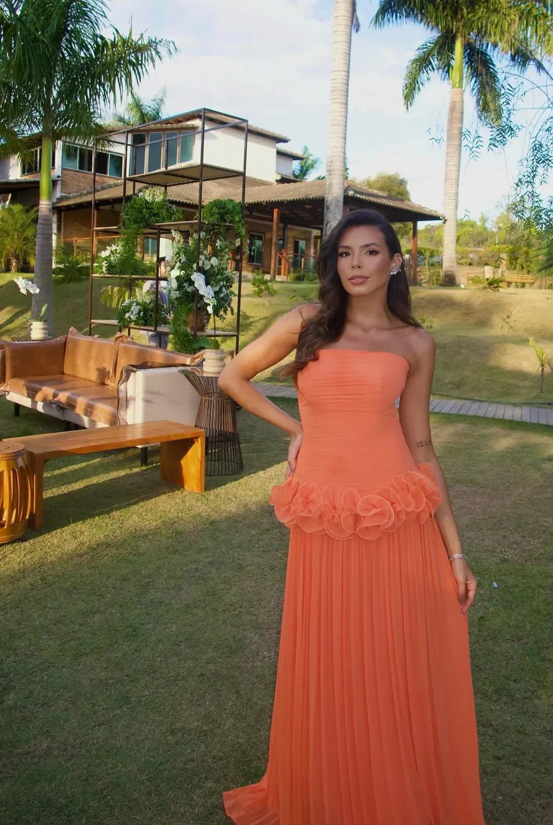 Classy A-Line Strapless Sleeveless Pleated Chiffon Floor-Length Prom Dress