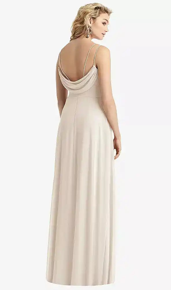 Cowl-Back Double Strap Maxi Dress with Side Slit in Oat