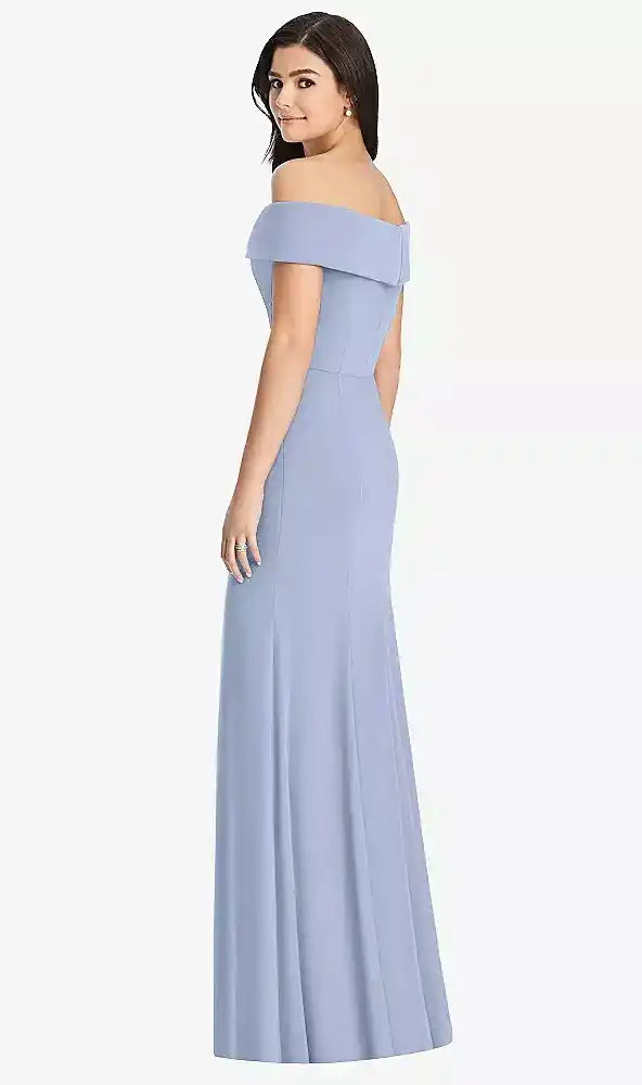 Cuffed Off-the-Shoulder Trumpet Gown in Sky Blue