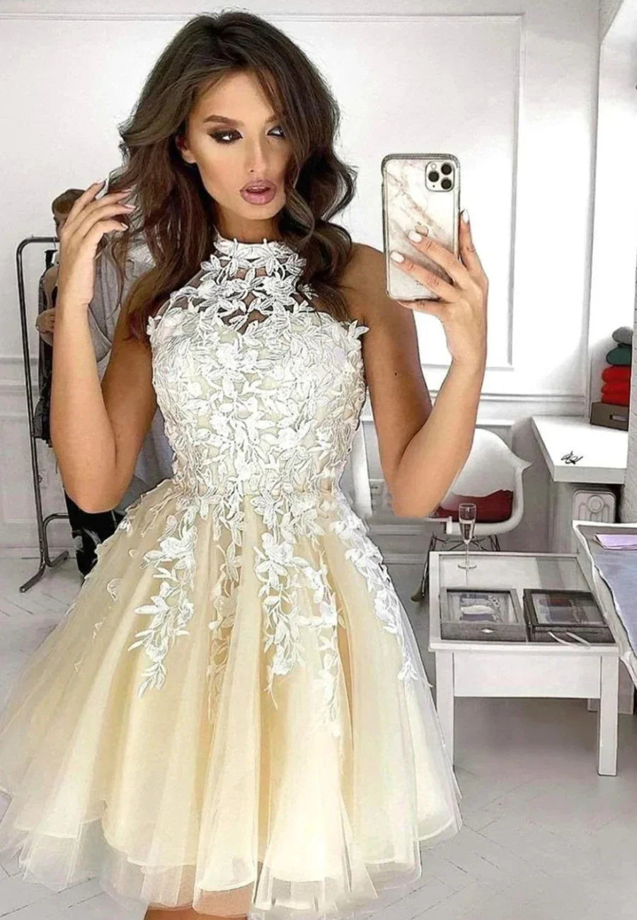Cute Lace Short Prom Dresses A-Line Homecoming Dresses