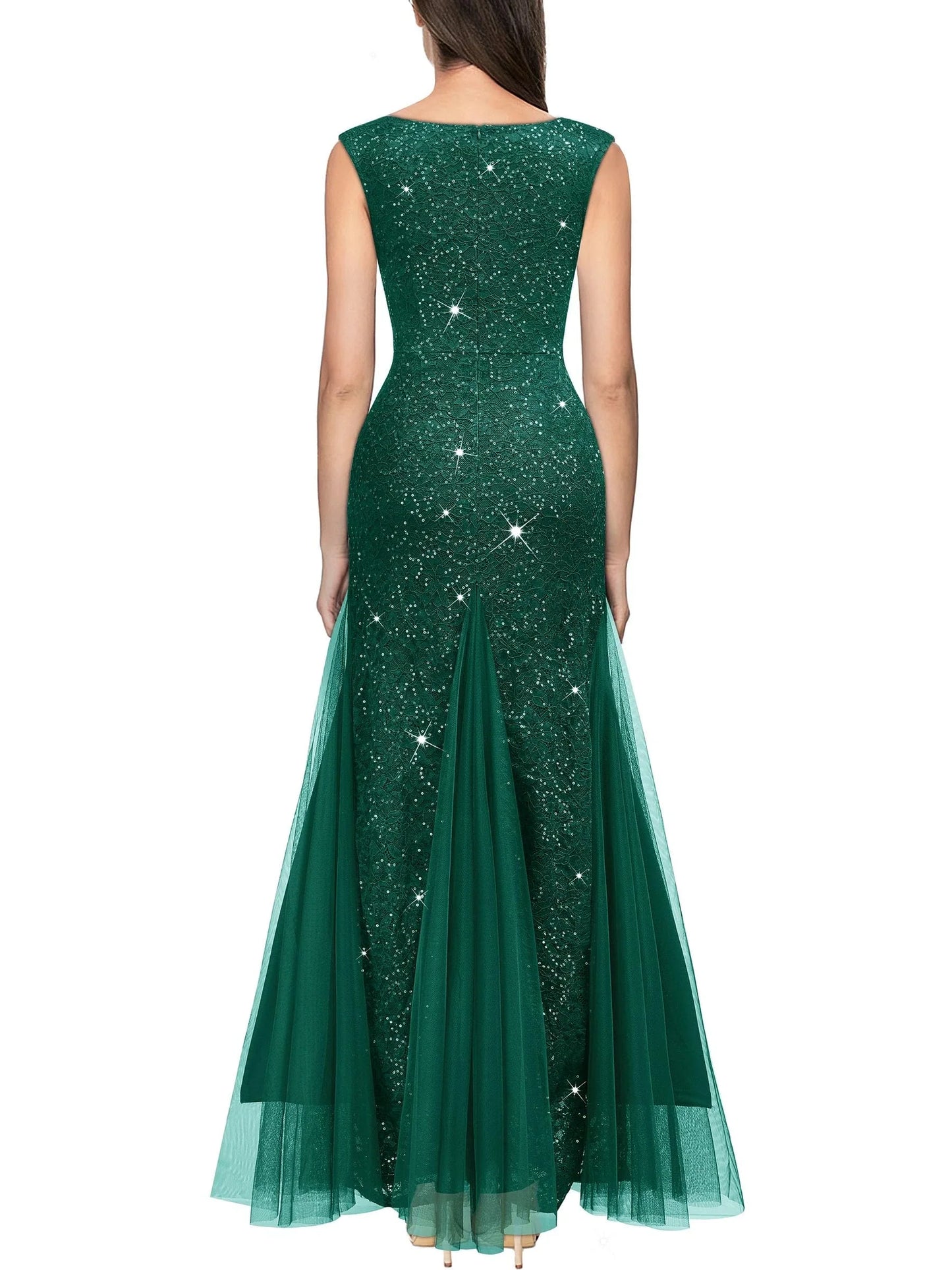 Elegant Sheath Deep V-Neck Sleeveless Sequin Strap Ruched High-Slit Maxi Evening Dress