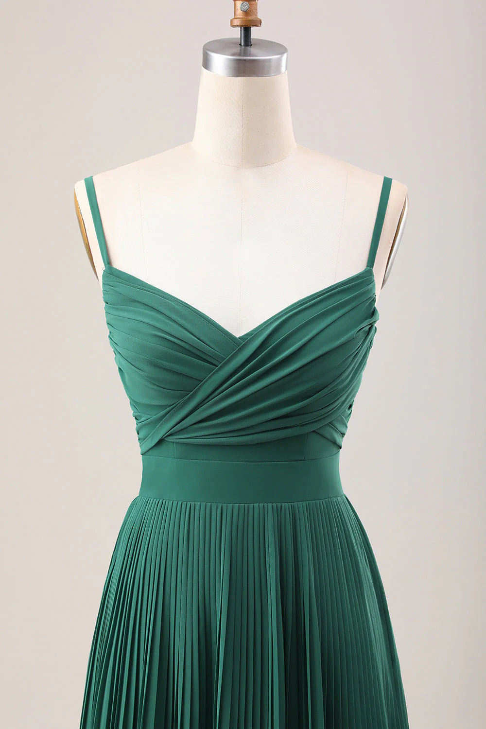A-line Dark Green Pleated Bridesmaid Dress Long Dress