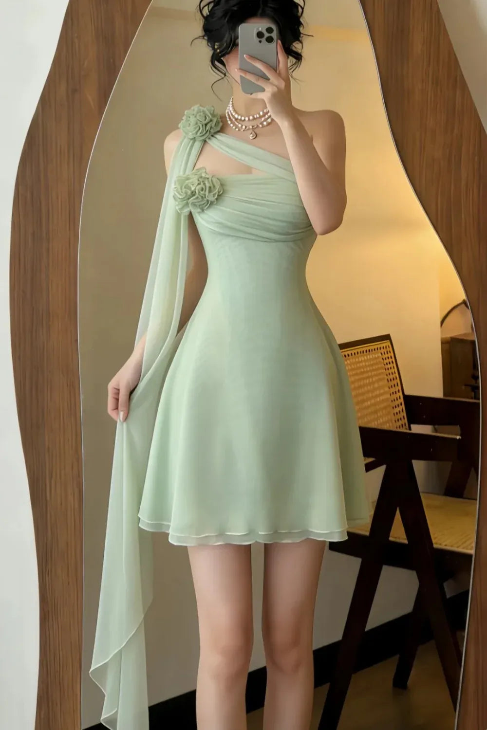 Discount A-Line One-Shoulder Sleeveless Chiffon Short-Mini Lace Up Homecoming Dress