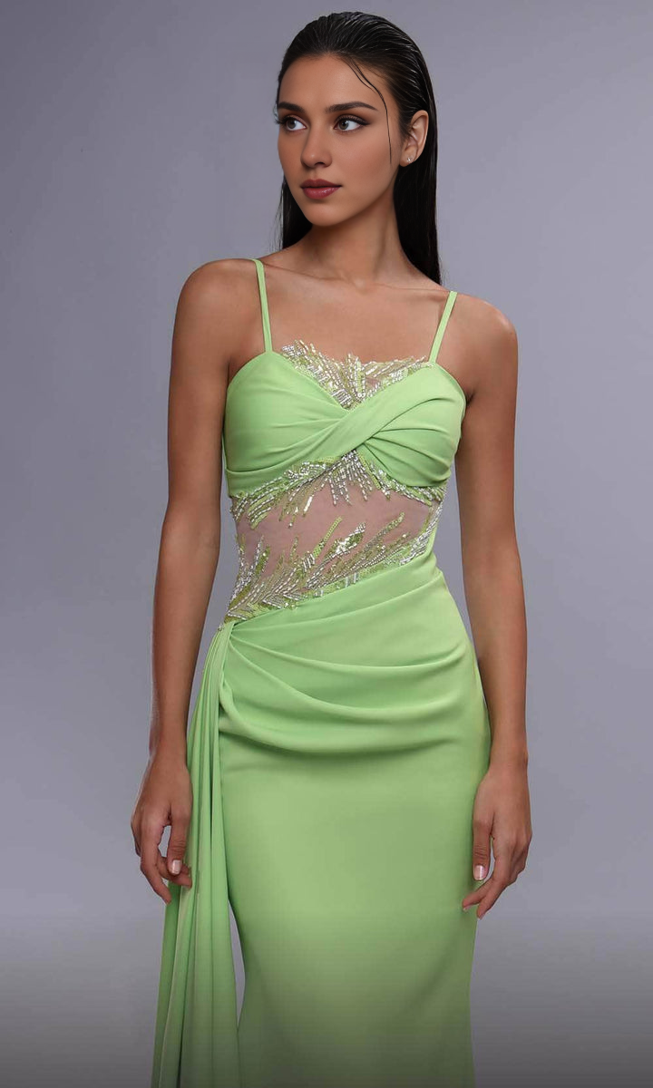 Dressesgowns Evening Dresses/ Princess Spaghetti Straps Twist Bust Beaded With Side Sash Sweep Train Prom Evening Gown/ Prom Dresses Stores