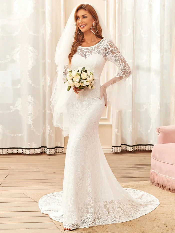 Sweetheart Long Bell Sleeve Mermaid Wedding Dress Sweep/Brush Train Dresses