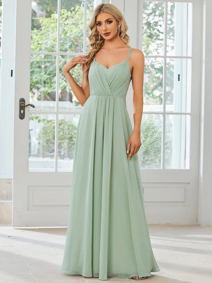Convertible Chiffon Lace Open Back Spaghetti Straps Bridesmaid Dress