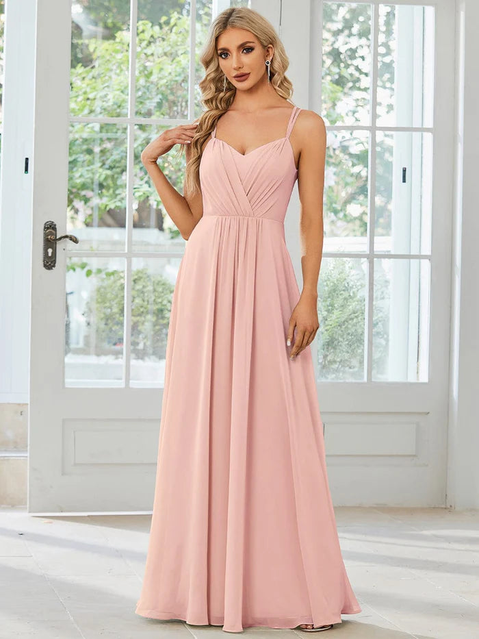 Convertible Chiffon Lace Open Back Spaghetti Straps Bridesmaid Dress