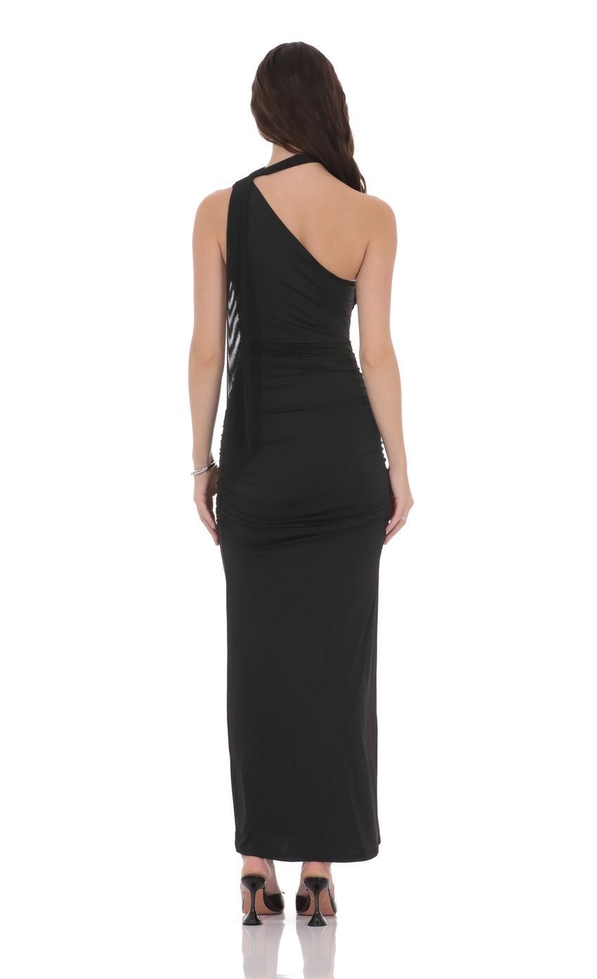 Edgy Sheath One-Shoulder Sleeveless Cut-Out-Back Black Ruched Jersey Floor-Length Prom Dresses