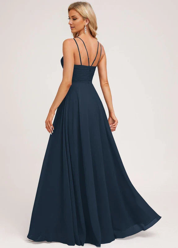 Elegant A-Line High Neck Crisscross Back Chiffon Maxi Evening Dress