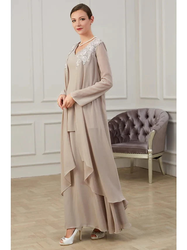 Full length view of the A-Line Mother of the Bride dress, showcasing its elegant design.