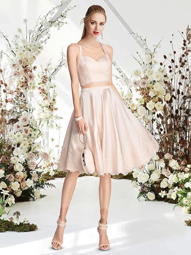 Full length view of the elegant A-line mini dress with a jewel neckline.