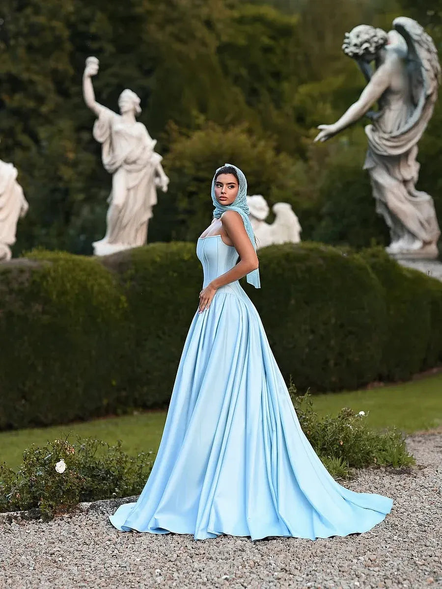 Elegant A-Line Strapless Sleeveless Backless Maxi Wedding Dress