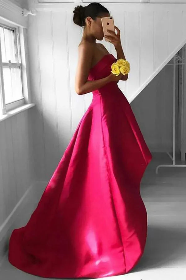 Elegant A-Line Strapless Sleeveless Closed Back Asymmetrical Hem Formal Evening Dress