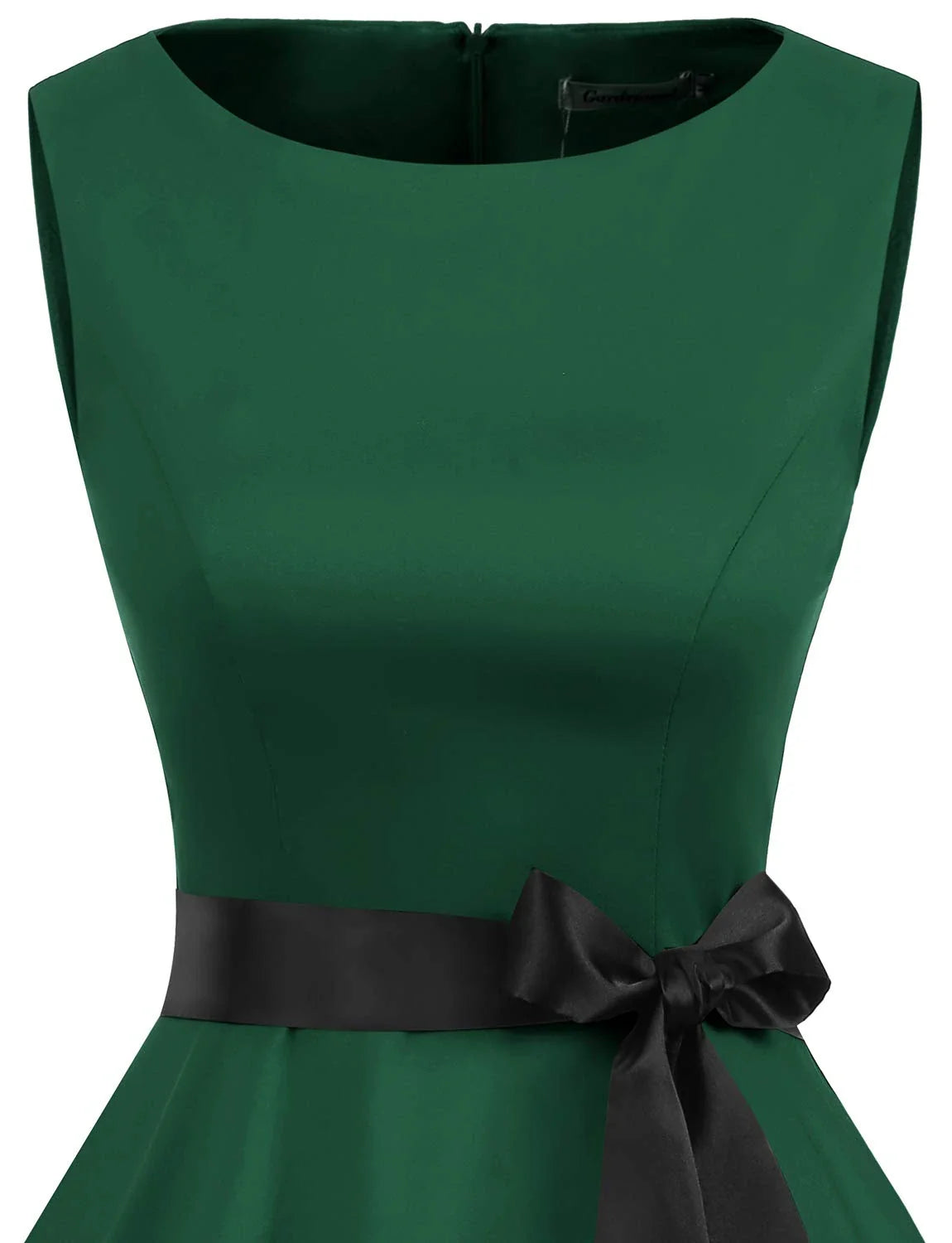 Elegant Sleeveless Round Neck Back Zip Bow Belted Flare Midi Party Dress