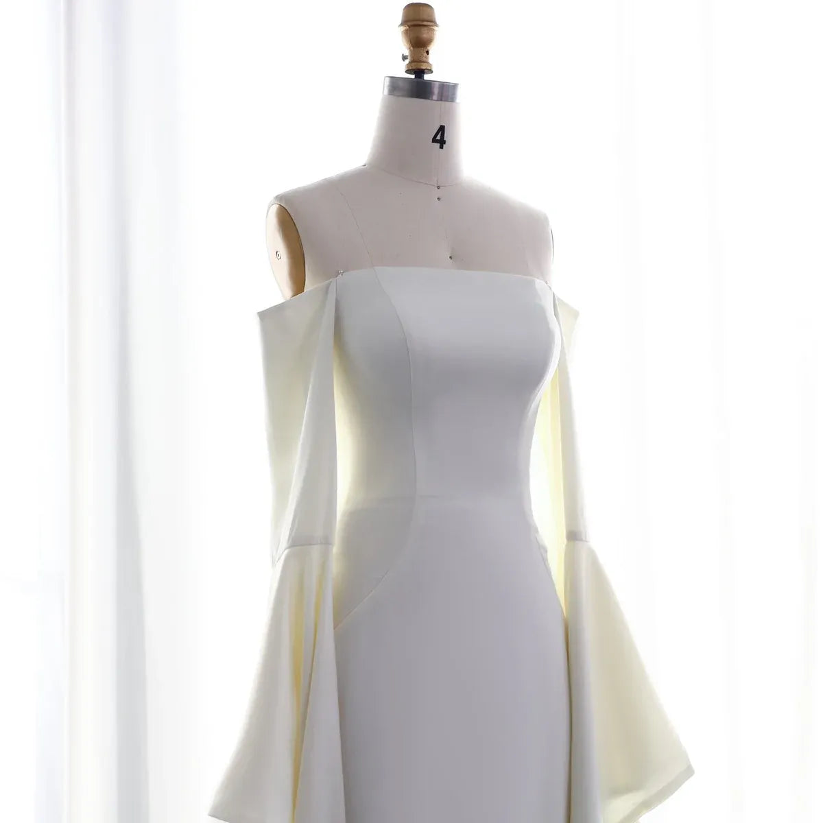 Elegant Mermaid Off-The-Shoulder Long Bell Sleeve Satin Evening Dress With Train