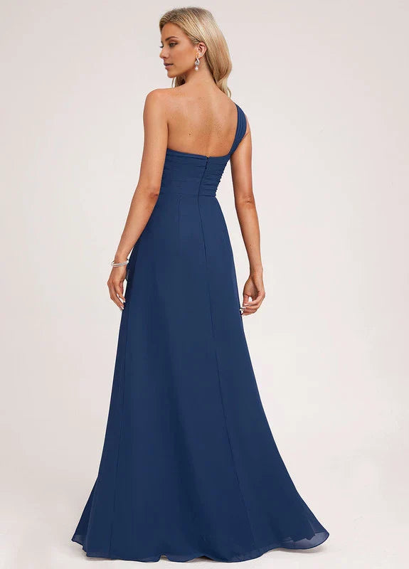 Elegant Mermaid One-Shoulder Ruffle-Trim High-Slit Chiffon Maxi Evening Dress