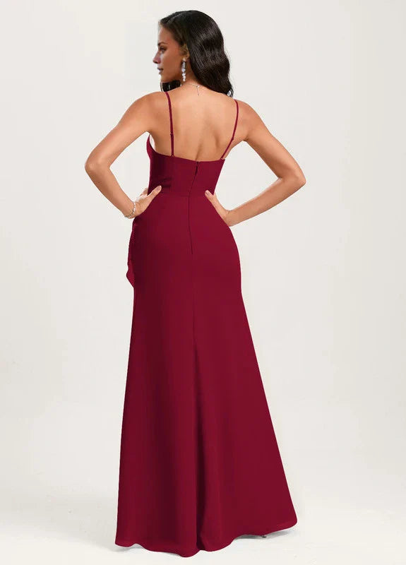 Elegant Mermaid Sweetheart Neck Spaghetti Strap Ruffle High-Slit Chiffon Maxi Evening Dress