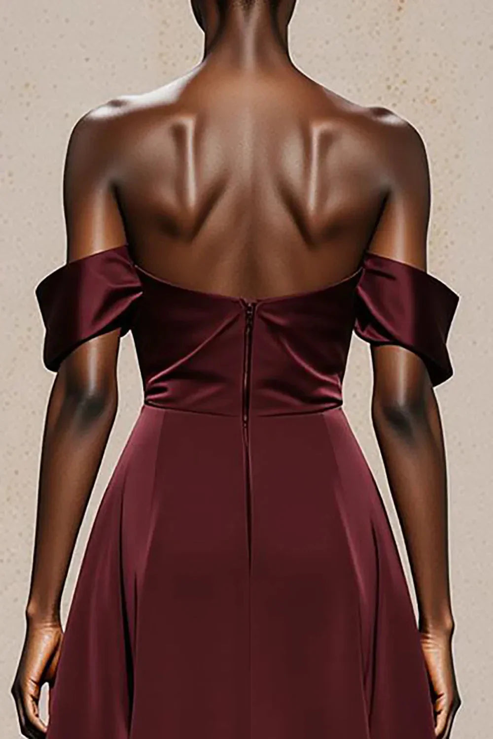 Elegant Off-Shoulder Satin Draped Back Zip Maxi Evening Dress with Train
