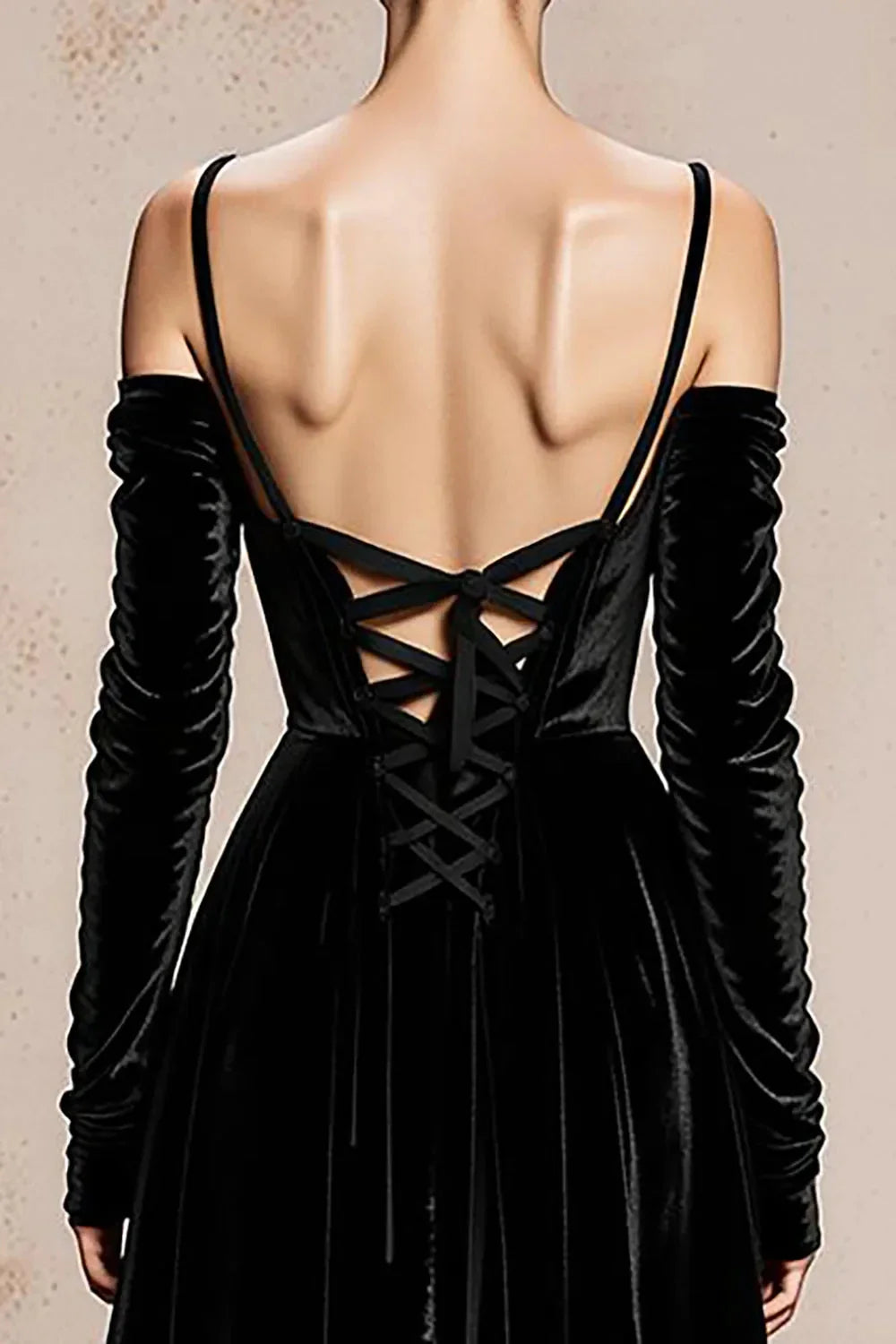 Elegant Off-Shoulder Velvet Maxi Evening Dress with Crisscross Back & Train