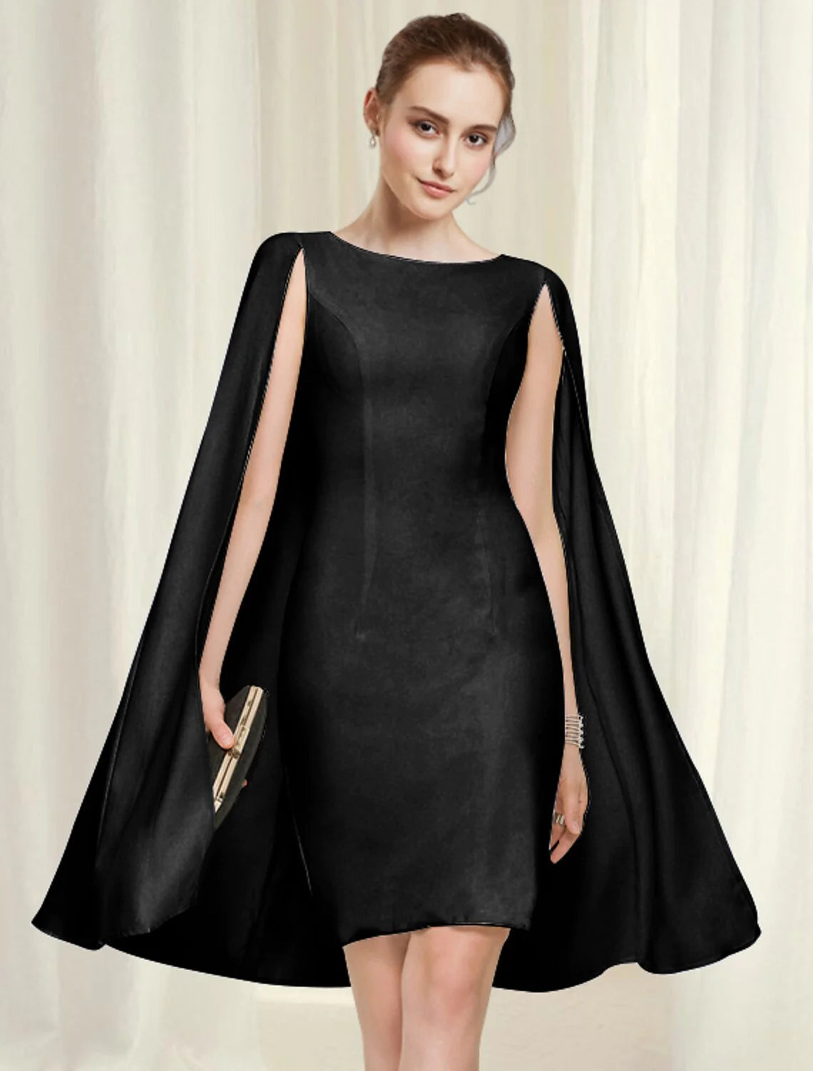 Back view of the elegant pure color sheath column knee-length chiffon dress.