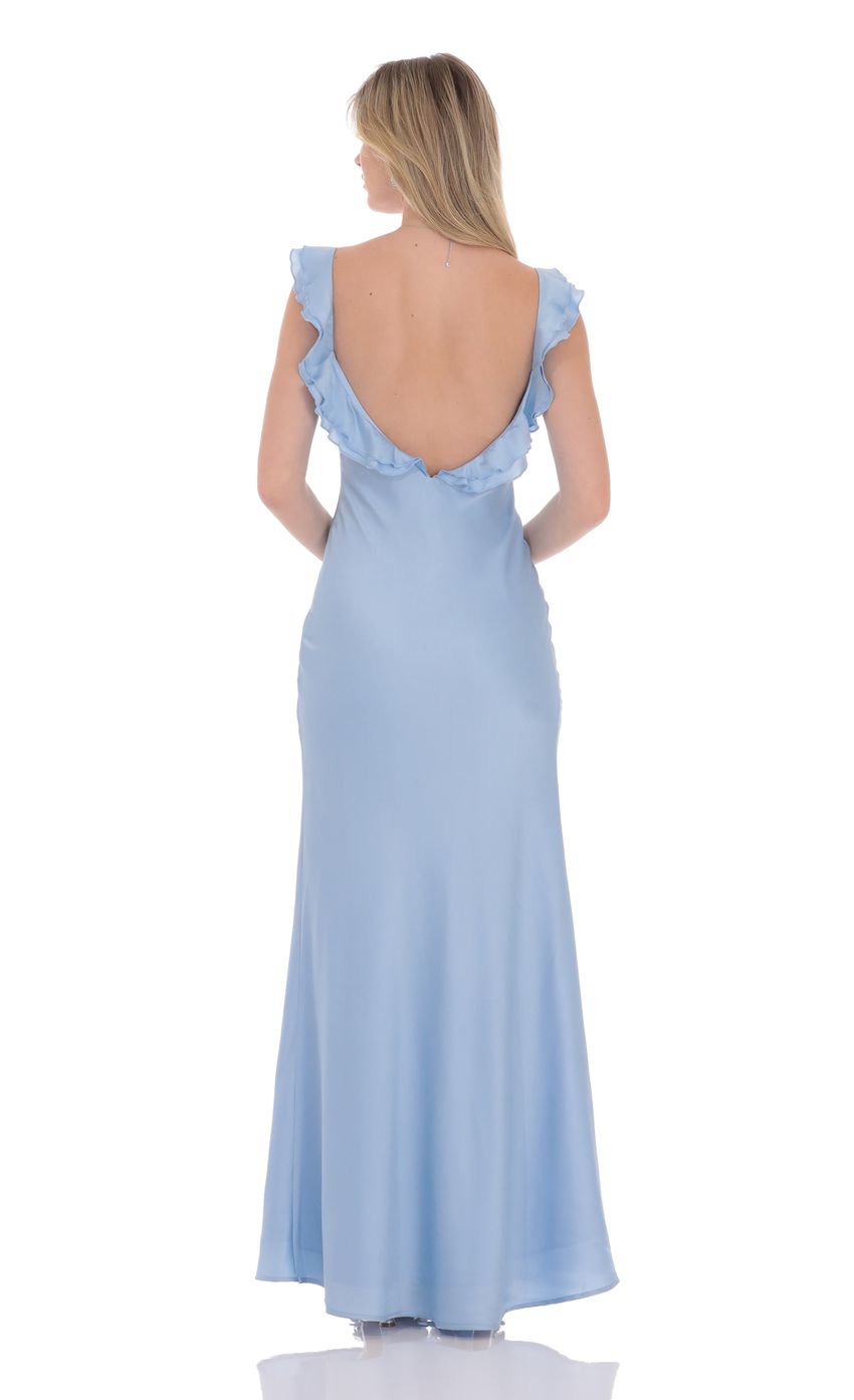 Elegant Sheath Deep-V Ruffled-Strap Open-Back Satin Floor-Length Prom Dresses
