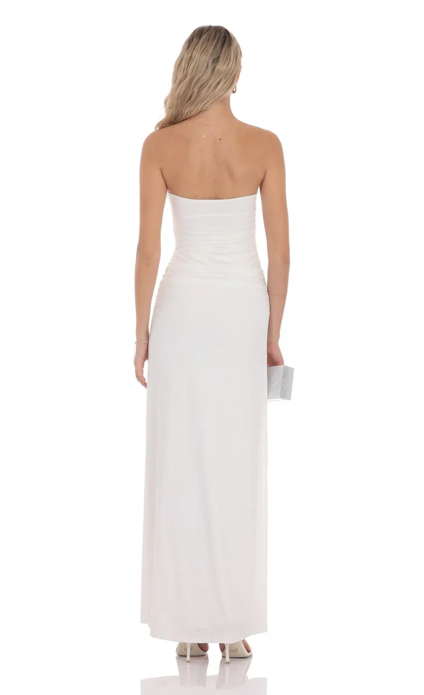 Elegant Sheath Strapless Keyhole-Front Ruched-Back Floor-Length Prom Dresses