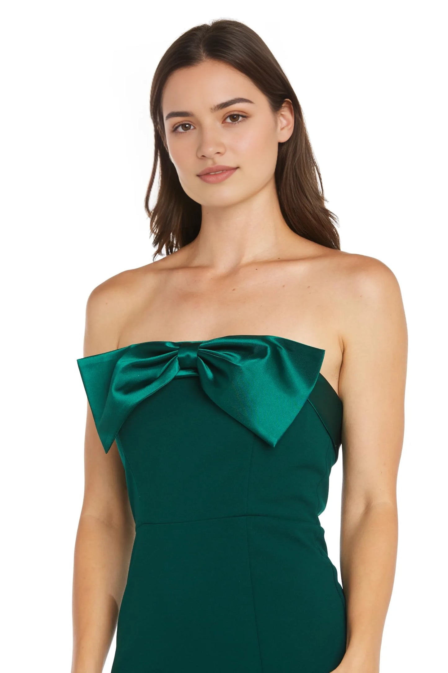 Elegant Strapless Bow - Detail High - Slit Maxi Evening Dress