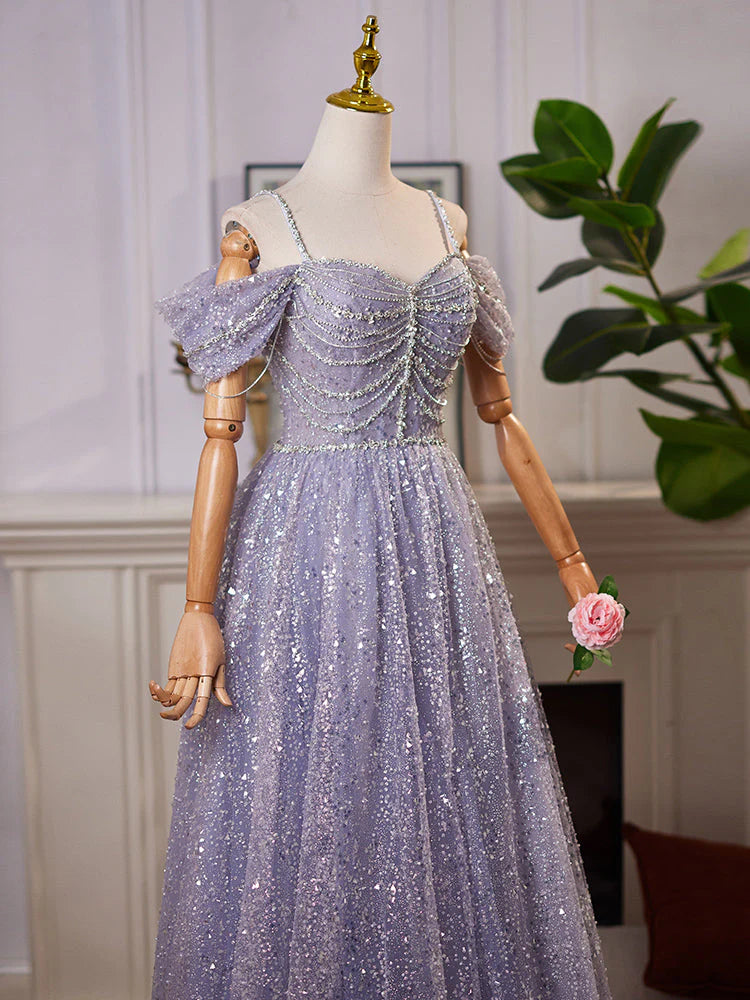 Elegant A-Line Sweetheart Off-Shoulder Lace-Up Floor-Length Prom Dress