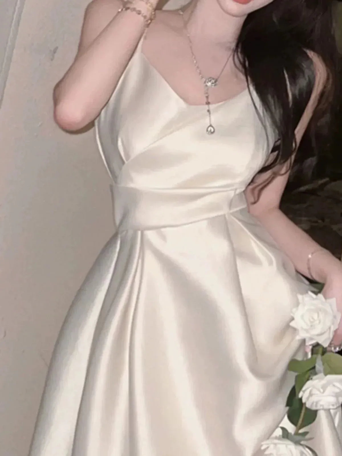 Elegant A-Line V-Neck Sleeveless Belted Champagne Midi Prom Dress for Women Ready to Ship