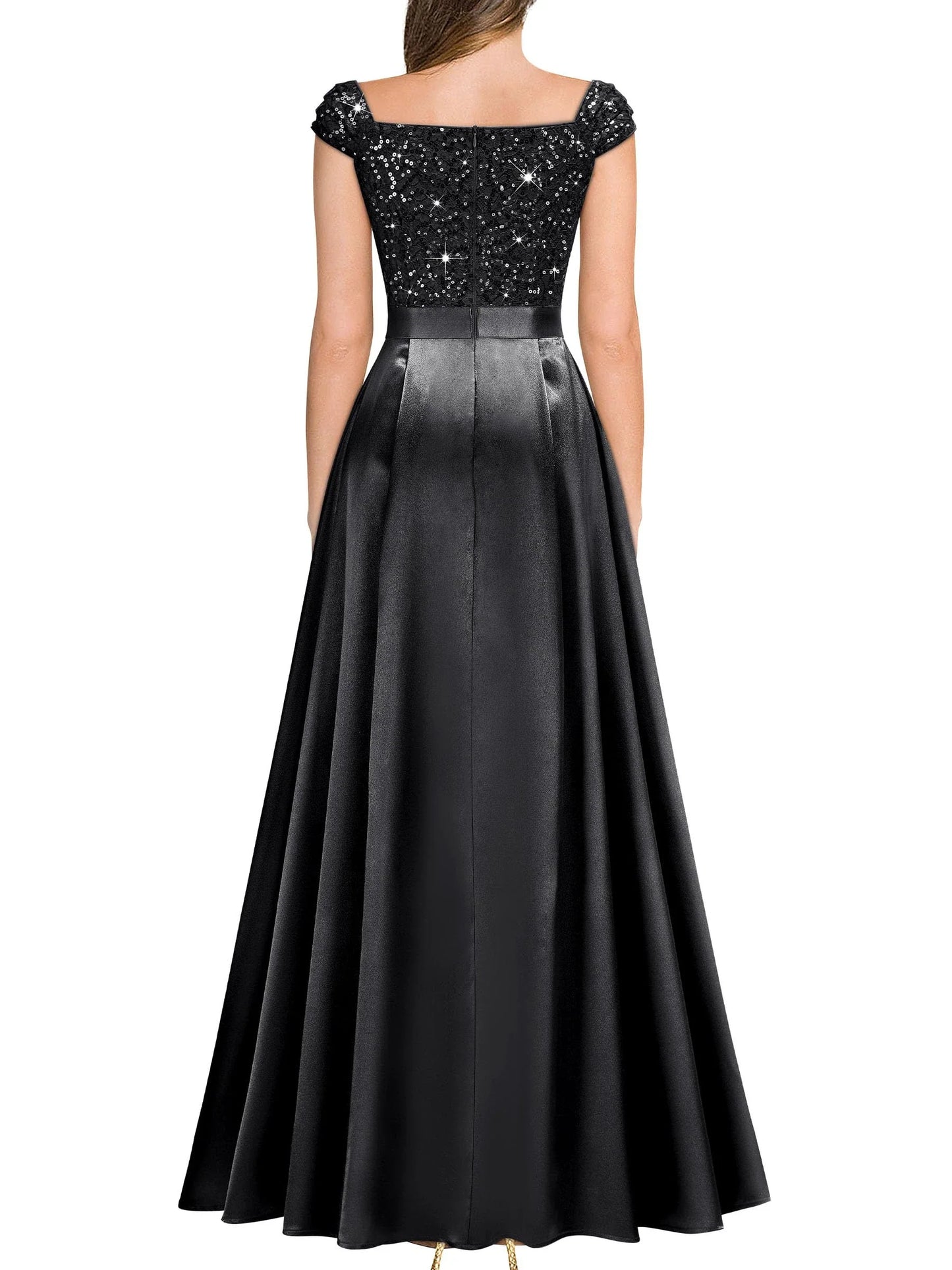 Elegant A-Line V Neck Cap Sleeve Backless Floor-Length Side Slit prom dress for women