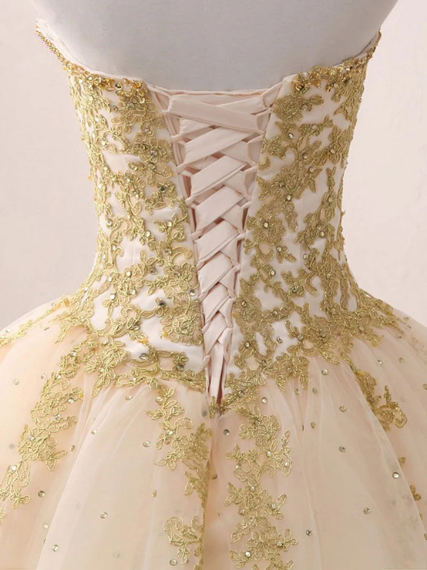 Elegant Ball Gown Sweetheart Strapless Lace Up Floor Length Prom Dress