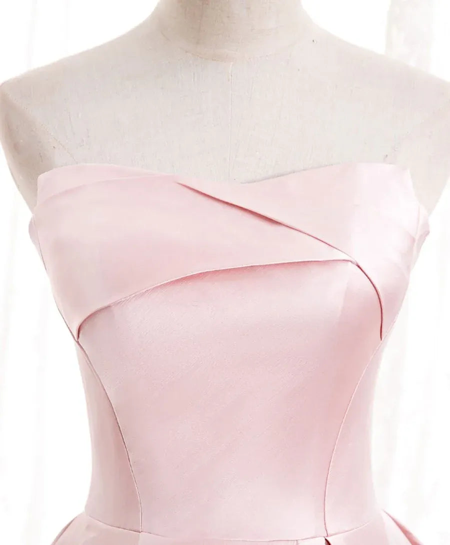Elegant Ballgown Strapless Pearl-Accent Blush Long Prom Dress for Women Ready to Ship