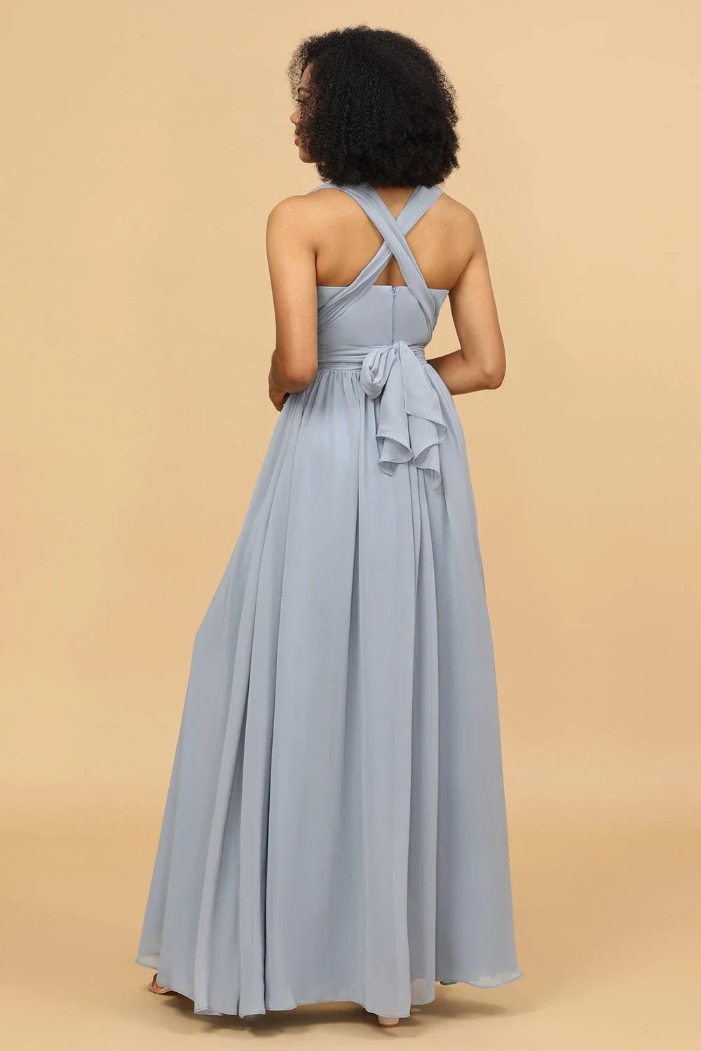 Elegant Fashion A-Line Halter Sleeveless Back Zip Floor-Length Bridesmaid Dress for women