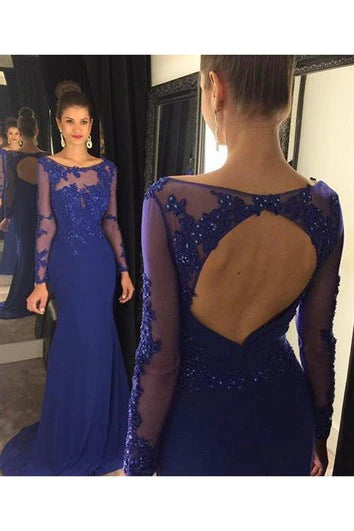 Elegant Lace Appliques Sequined Evening Dress Trumpet/Mermaid Long Sleeve Mother Dress