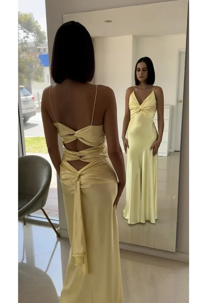 Elegant Mermaid Spaghetti Straps Sleeveless Satin Floor-Length Backless Prom Dress