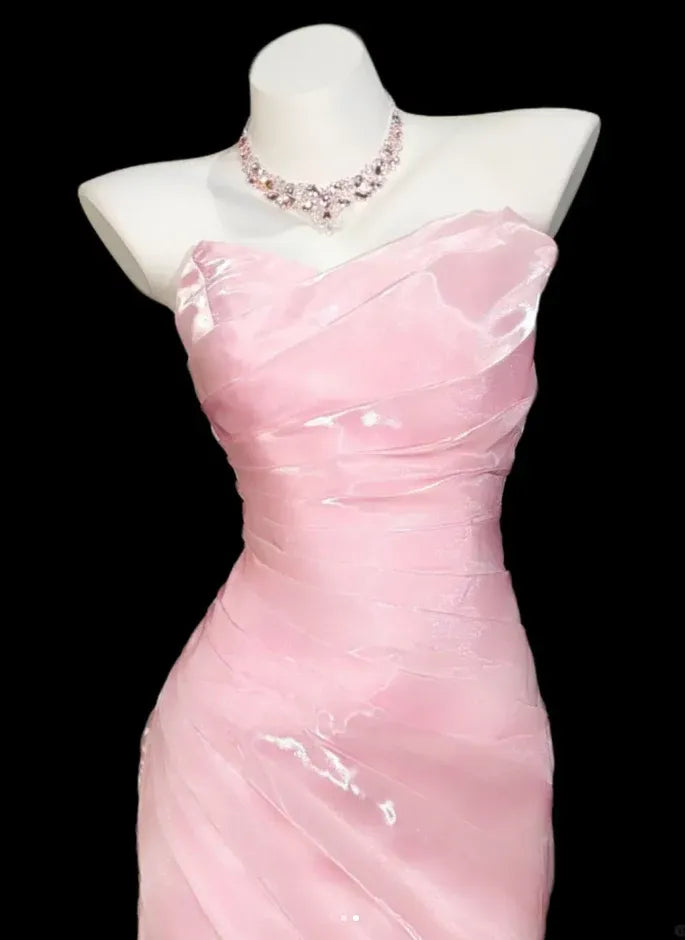 Elegant Mermaid Strapless Ruched Satin Maxi Party Dress