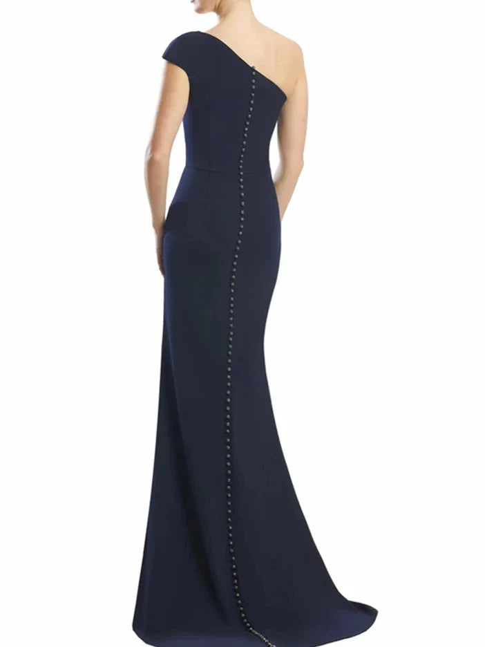 Elegant MermaidTrumpet One Shoulder Sleeveless Button Floor-Length Mother of the Bride Dress for women