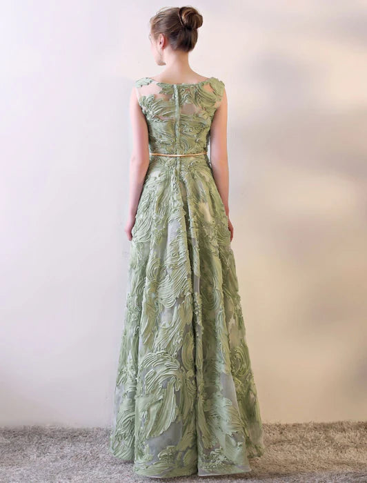 Elegant Sheath Boat Neck Embroidered Sage Green Floor-Length Evening Dress
