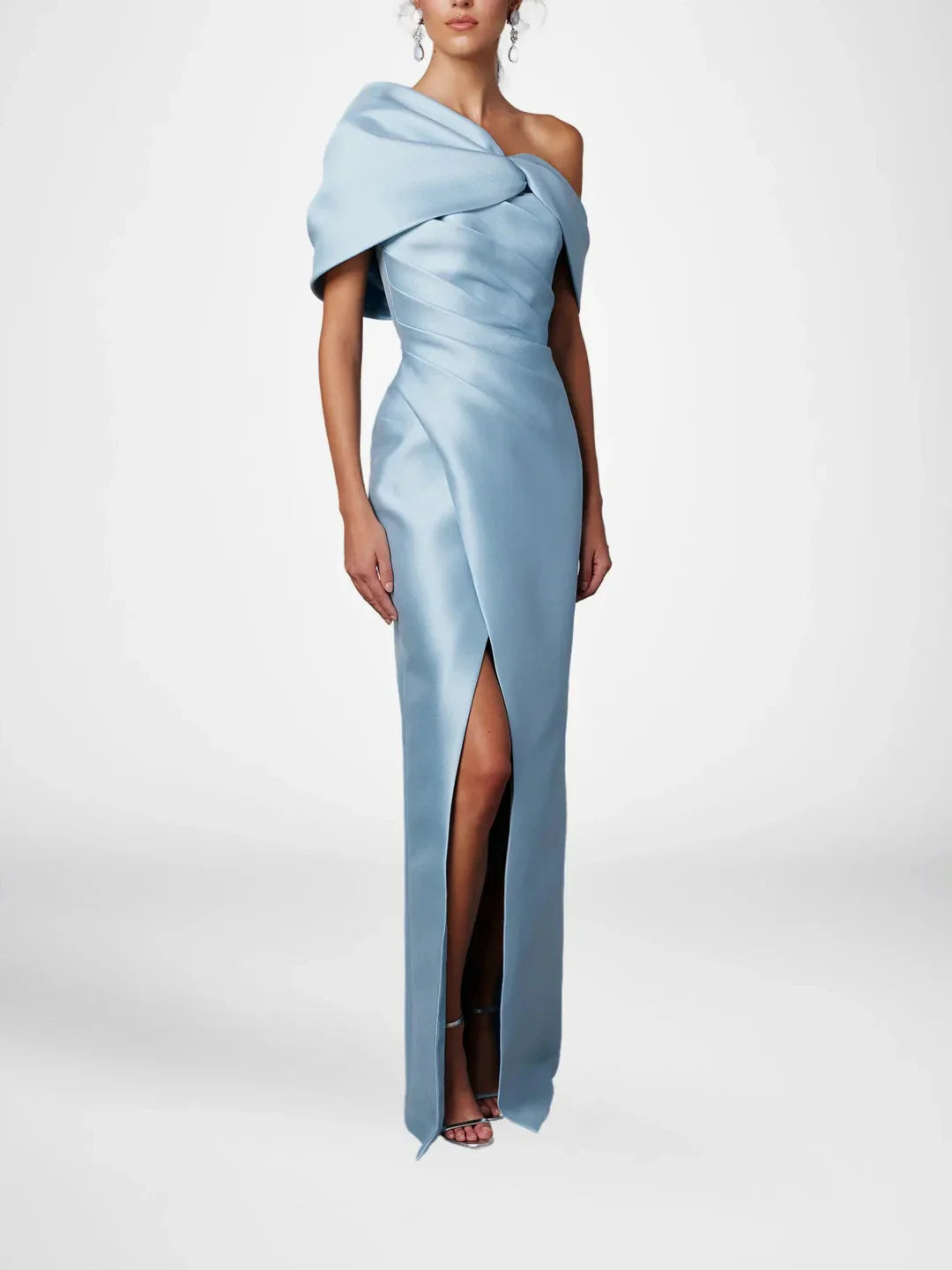 Elegant SheathColumn One Shoulder Sleeveless Backless Floor-Length Side Slit Mother of the Bride Dress for ladies